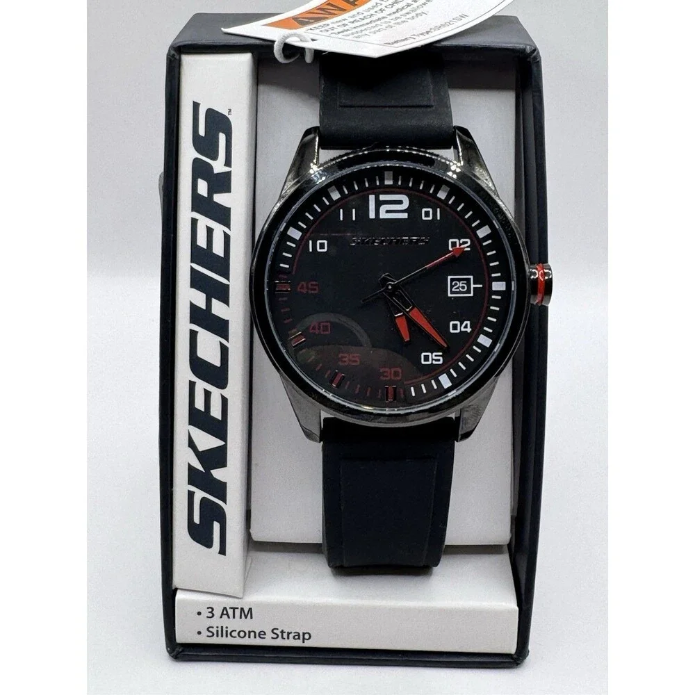 Skechers Men's 45mm Analog Watch Black Silicone SR5076W Quartz with Date New